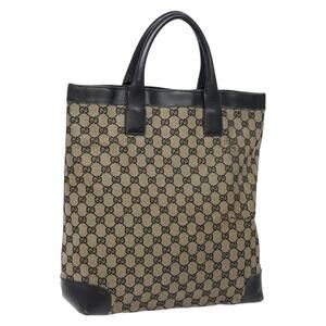 GUCCI GG Canvas Tote Bag Beige Black 002 002